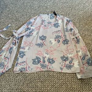 Ivanka Trump Floral Blouse in Cream and Blue